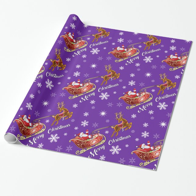 Papel De Presente Papai noel & papel de envolvimento do trenó. Roxo (Desenrolado)