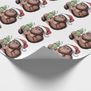 Papel De Presente Papai Noel Pé Grande Engraçado Sasquatch Segurando
