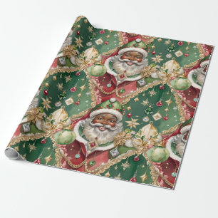 Papel De Presente Papai Noel Preto Jantar Água-Viva Natal Vintage