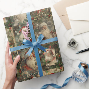 Papel De Presente Papai Noel Retro & Colagem de Natal Vitoriano