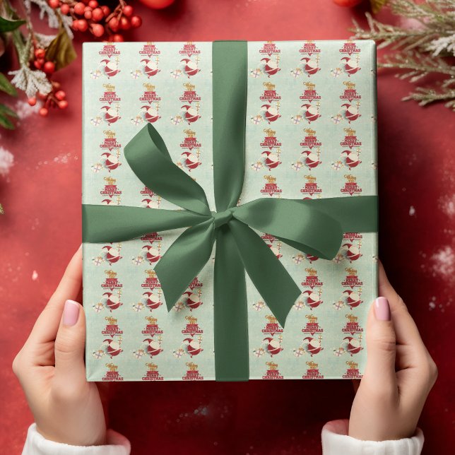 Papel De Presente Papai Noel Retro Recortado Com Presentes (Retro Santa Claus Cut-Out With Presents Wrapping Paper )