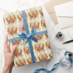 Papel De Presente Papai Noel retrô Rena vintage natal