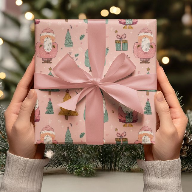 Papel De Presente Papai Noel Rosa Caprichoso (Criador carregado)