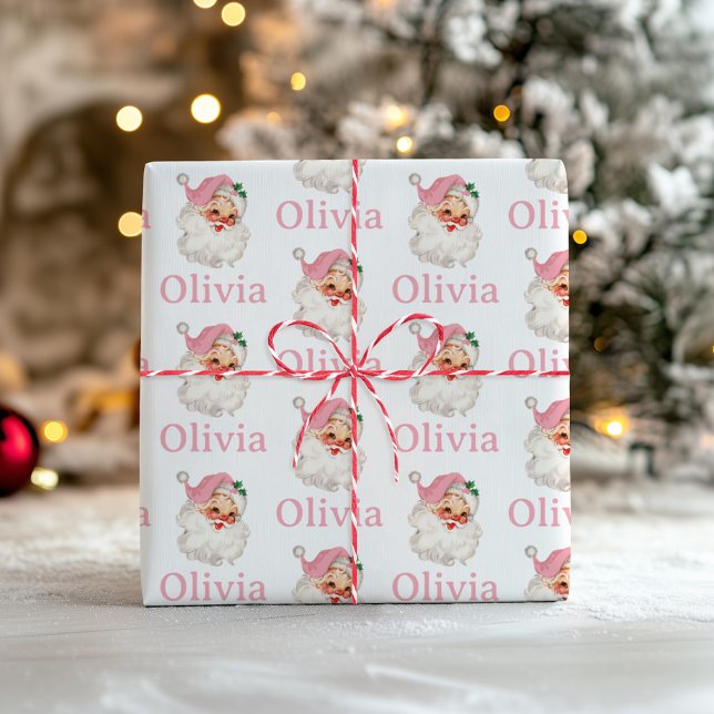 Papel De Presente Papai Noel Rosa Retro personalizado (Criador carregado)