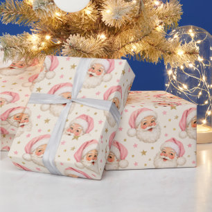 Papel De Presente Papai Noel Rosa Vintage Natal Caprichoso