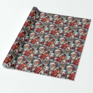 Papel De Presente Papai Noel Segurando Arte de Natal do Dálmata