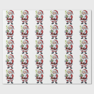 Papel De Presente Papai Noel segurando bebida de Matcha Natal