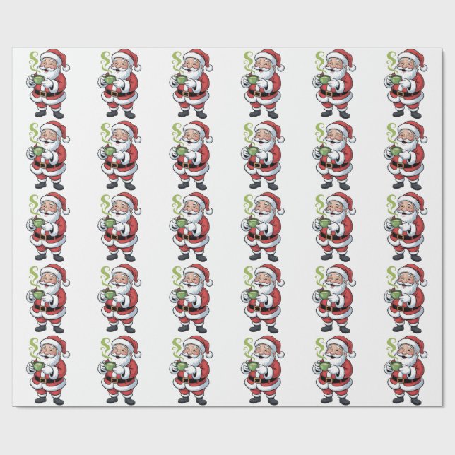 Papel De Presente Papai Noel segurando bebida de Matcha Natal (Aberto)
