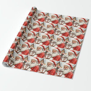 Papel De Presente Papai Noel Segurando Poodle Arte de Natal