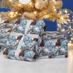 Papel De Presente Papai Noel segurando um globo de neve