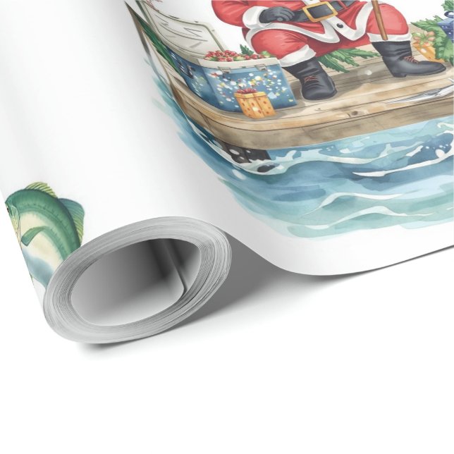 Papel De Presente Papai Noel sentado pescando Natal (Ponta do rolo)