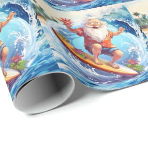 Papel De Presente Papai Noel surfando em onda grande