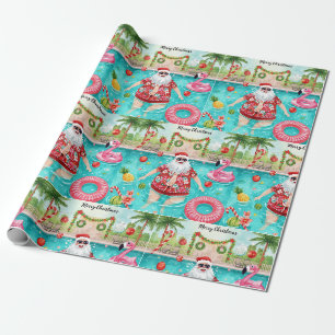 Papel De Presente Papai Noel Tropical de Natal na Piscina Feriado