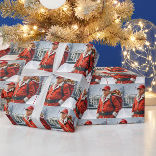 Papel De Presente Papai Noel Trump Com Saco Vermelho