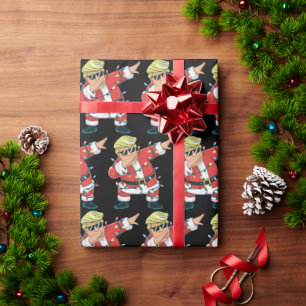 Papel De Presente Papai Noel Trump Dabbing Luzes de Natal engraçado