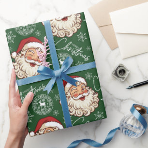 Papel De Presente Papai Noel Vintage Verde Selos Natalinos Pós Natal