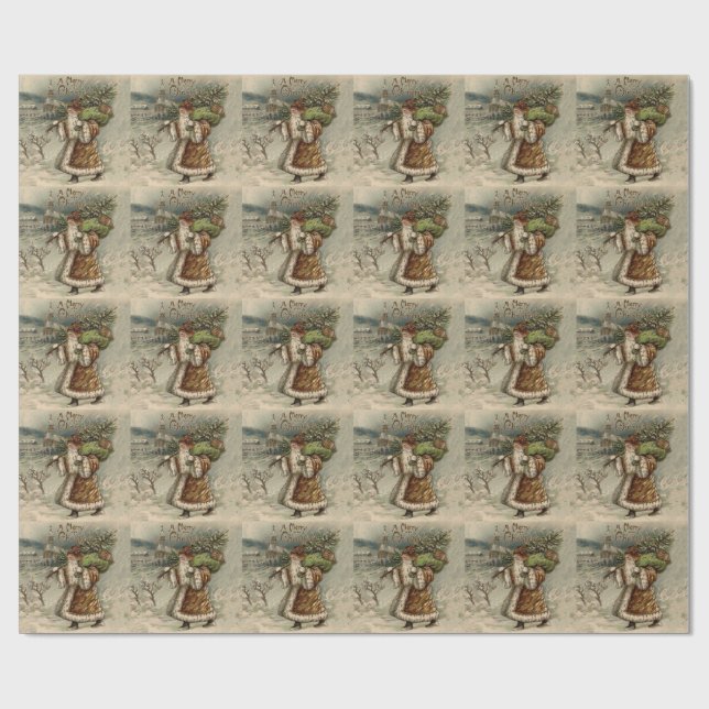 Papel De Presente Papai Noel Vitoriano com Árvore de Natal (Aberto)
