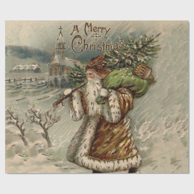 Papel De Presente Papai Noel Vitoriano com Árvore de Natal (Aberto)