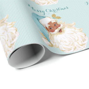 Papel De Presente Papai Noel Vitoriano Vintage Turquesa