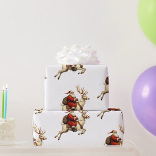 Papel De Presente Papai Noel Voador com Rena