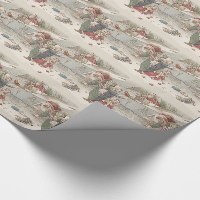 Papel De Presente Papai Noel Voando Brinquedos Árvore de Natal Crian (Ponta)