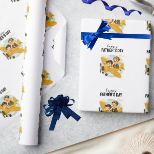 Papel De Presente Papai Voando Avião Nuvens Fofo Feliz Dia dos Pais