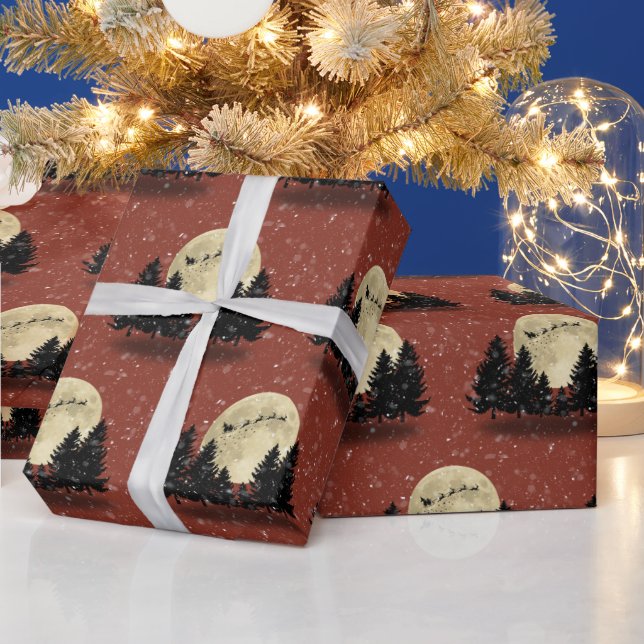 Papel De Presente Papais noeis a voar no Natal do Membro Queimado (Feriados)