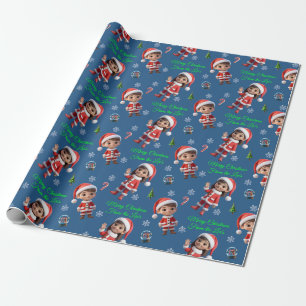 Papel De Presente Papais noeis Azuis Personalizados - Natal para Gar