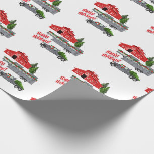 Papel De Presente Papais noeis Barn Truck Horse Trailer de Natal