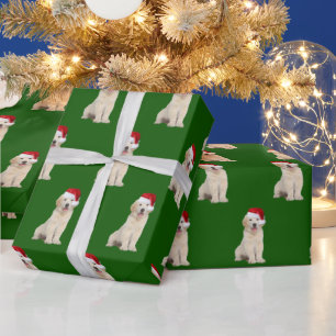 Papel De Presente Papais noeis Boné no Ouro Retriever Puppy Wraping