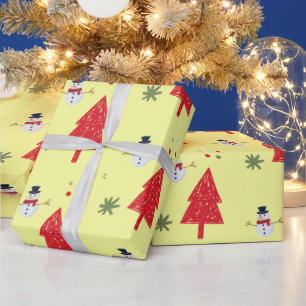 Papel De Presente Papais noeis bonitos de neve Árvore de Natal Padrã