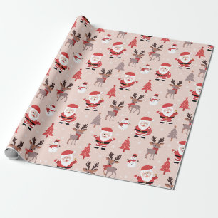 Papel De Presente Papais noeis bonitos e Reindeer cor-de-rosa