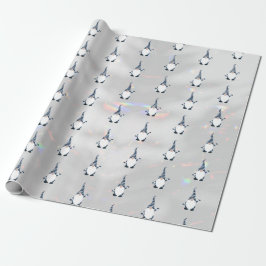 Papel De Presente Papais noeis bonitos Gnome Blue Patterno Sparkly W