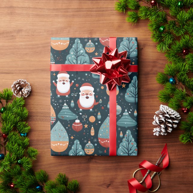 Papel De Presente Papais noeis Bonitos Neve de Fita de Ornamento de  (Presente de Natal)