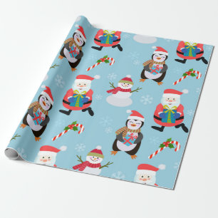 Papel De Presente Papais noeis Bonitos/Pinguim/Padrão de Natal do S