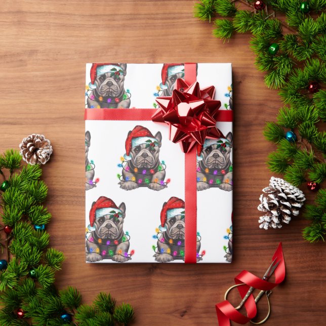 Papel De Presente Papais noeis Bulldog com papel embebido nas luzes  (Presente de Natal)