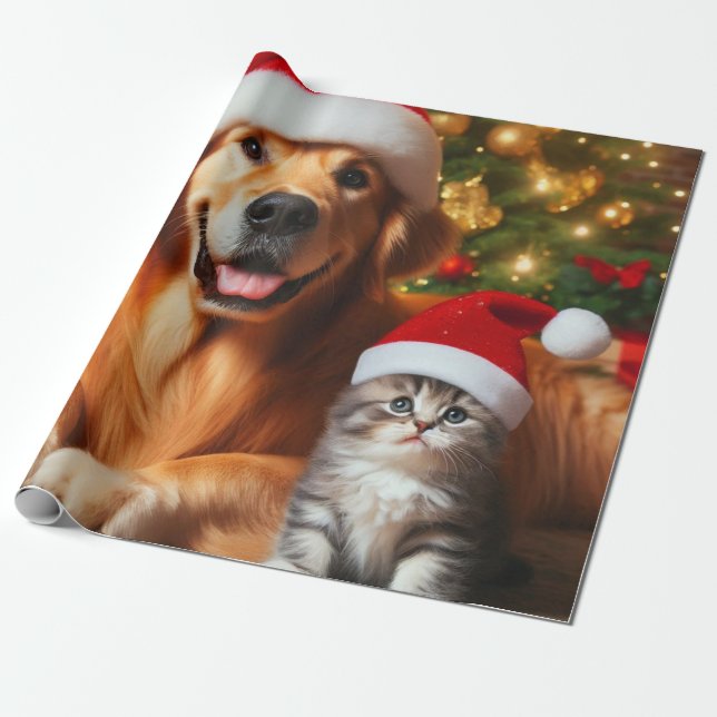 Papel De Presente Papais noeis Cachorros e Natal para Gatos (Desenrolado)