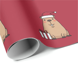 Papel De Presente Papais noeis Capybara Holiday