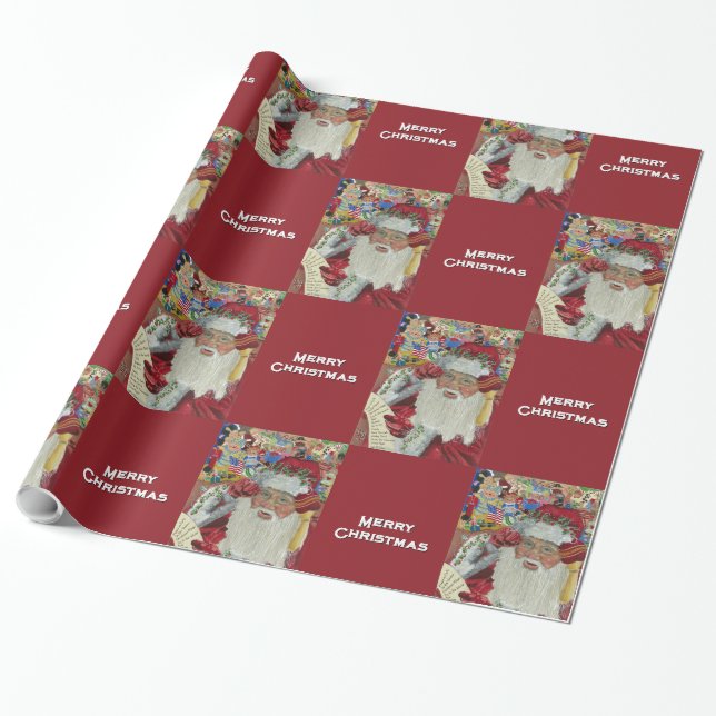 Papel De Presente Papais noeis Clássicos - Verificando Duas Vezes Fe (Desenrolado)