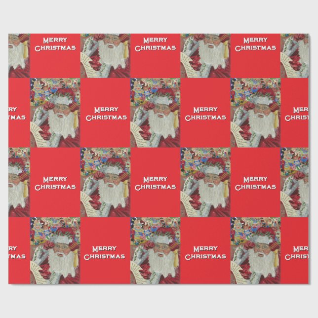 Papel De Presente Papais noeis Clássicos - Verificando O Vermelho De (Aberto)