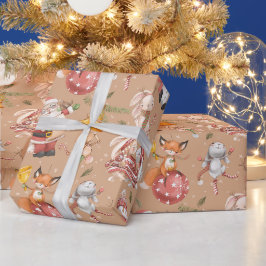 Papel De Presente Papais noeis Coelho Raposa Natal Padrão de Férias