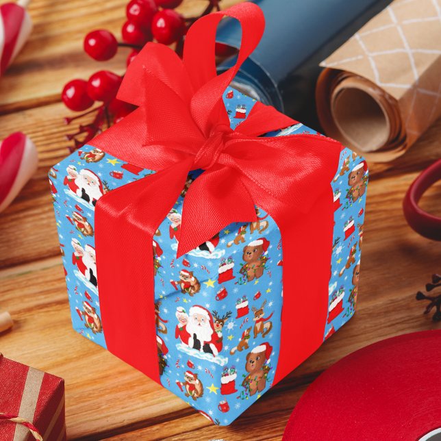 Papel De Presente Papais noeis Com Animais Florestais (Criador carregado)