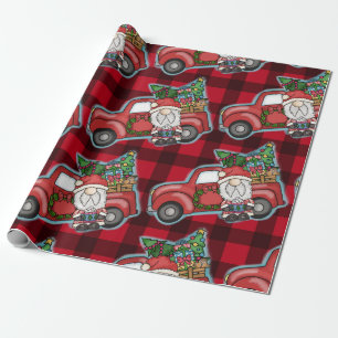 Papel De Presente Papais noeis com Red Truck no Natal