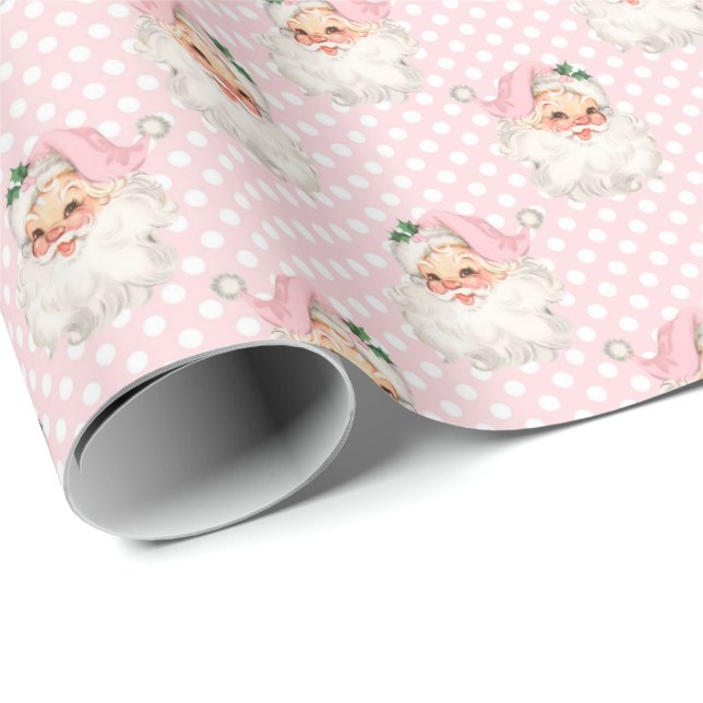 Papel De Presente Papais noeis cor-de-rosa com imagem Polkadot (Ponta do rolo)