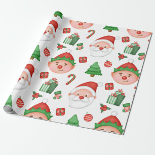 Papel De Presente Papais noeis Cute/Papel de enrolamento Elf