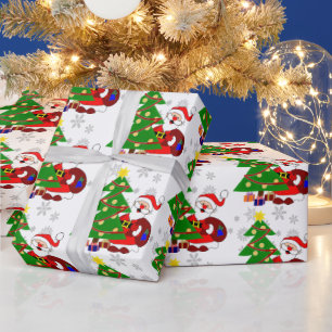 Papel De Presente Papais noeis de animação bonitos e crianças de árv