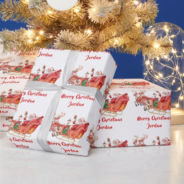 Papel De Presente Papais noeis de Aquarela de Natal Personalizados (Feriados)