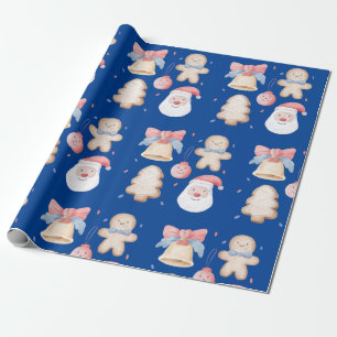 Papel De Presente Papais noeis de aquarela natalícia, pão-de-gengala