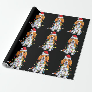 Papel De Presente Papais noeis de Beagle Árvore de Natal Luzes de Na