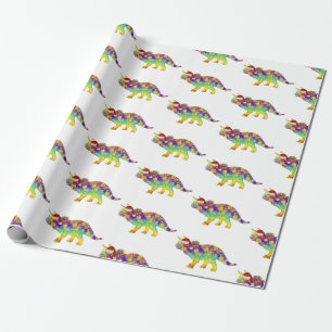 Papel De Presente Papais noeis De Dinossauro Xmas Triceratops